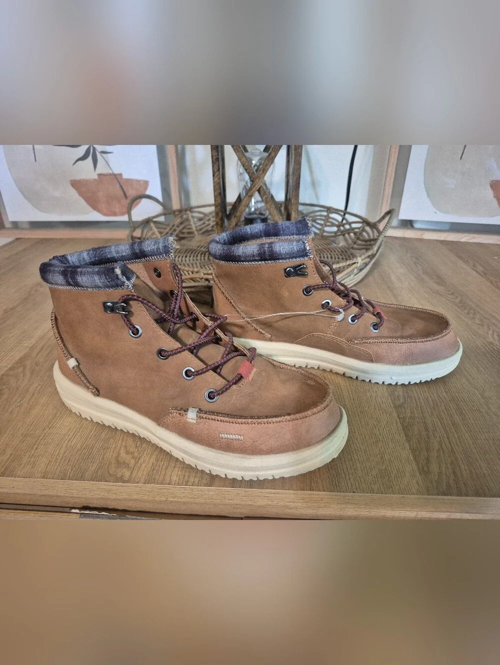 Hey Dude Kids Tan Suede Lace-Up Faux-Fur Collar Boots